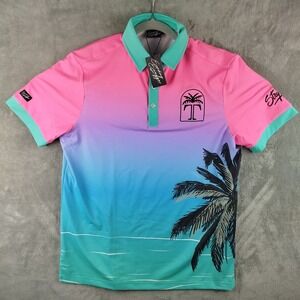 Sunday Swagger Polo Shirt Mens M Pink Blue Golf Performance Stretch West Palm